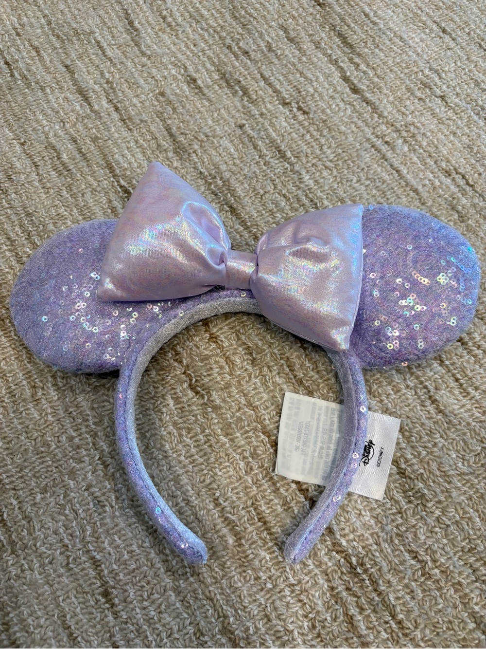 Disney Lavender Sequin Minnie Ear Headband with Iridescent Bow